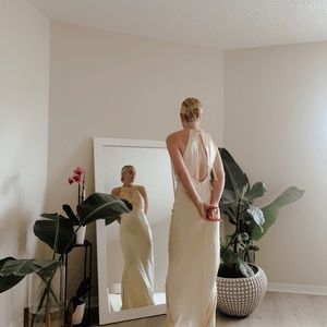 Vintage Bari Jay golden silk gown, beaded top size 4